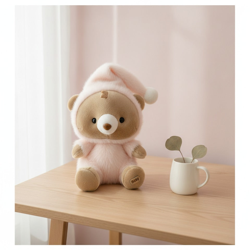 Cozy Bear Plush Keychain - Pink