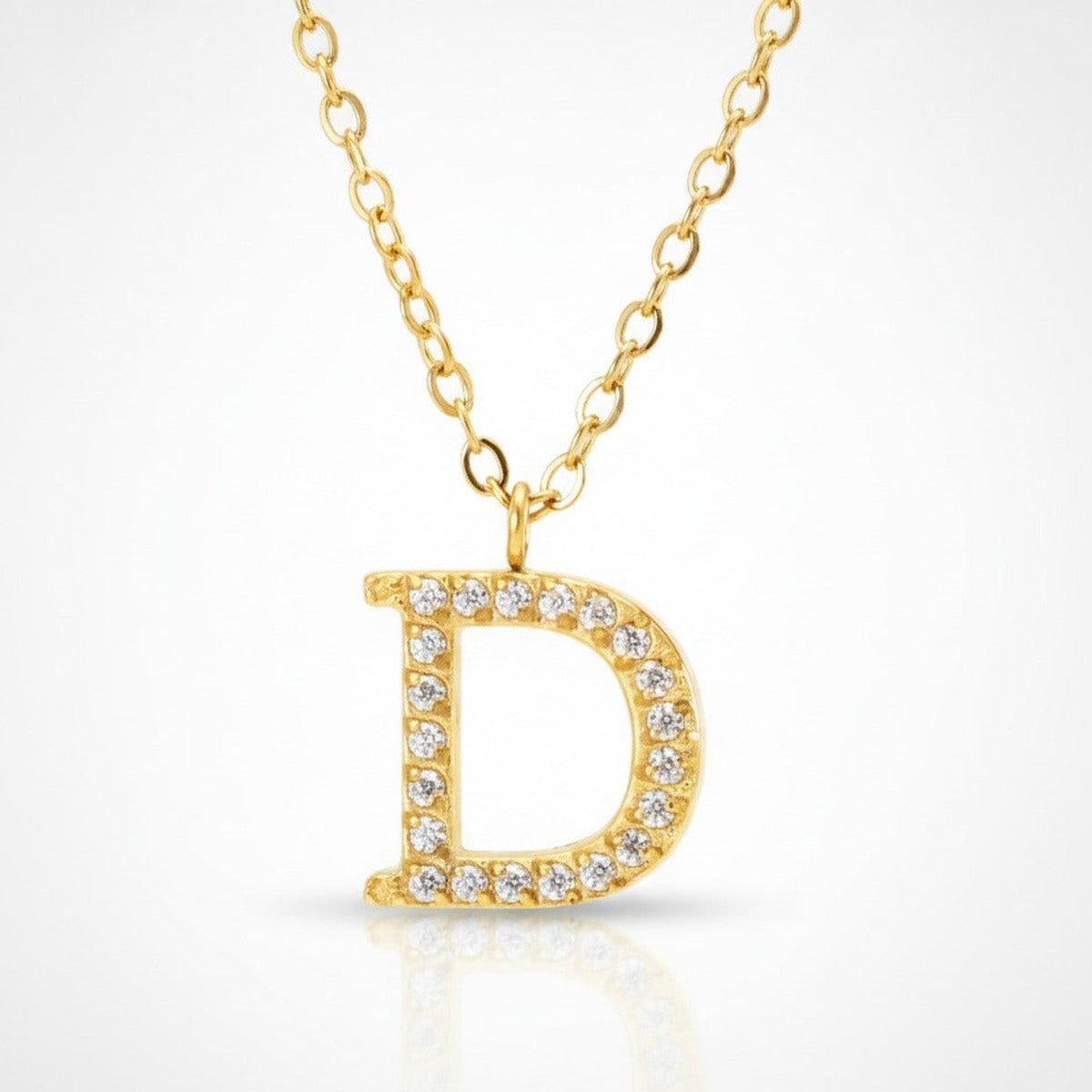 Pave Initial Letter Necklace - Gold D