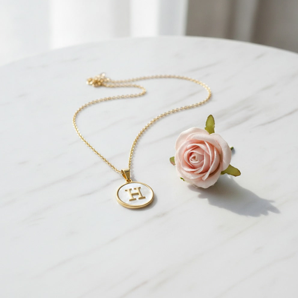 Mother of Pearl Initial Pendant Necklace - White Pearl