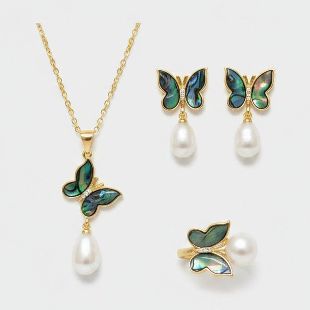 Butterfly Pearl Abalone Jewelry Set (view 1)