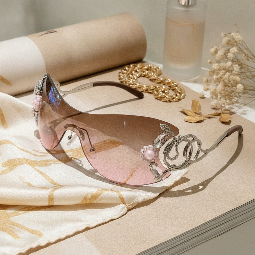 Jeweled Shield Sunglasses Pink Gradient