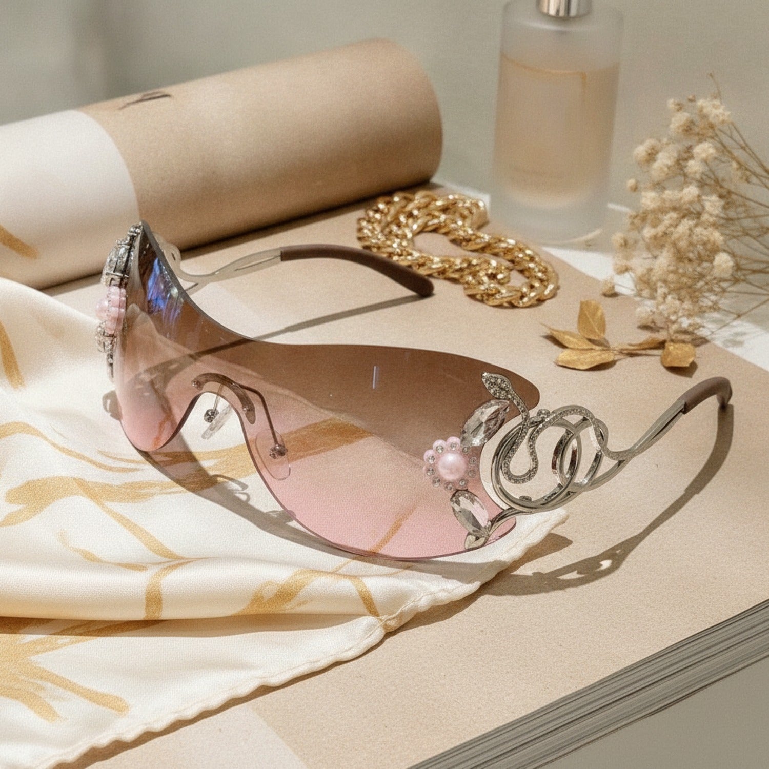 Jeweled Shield Sunglasses Pink Gradient