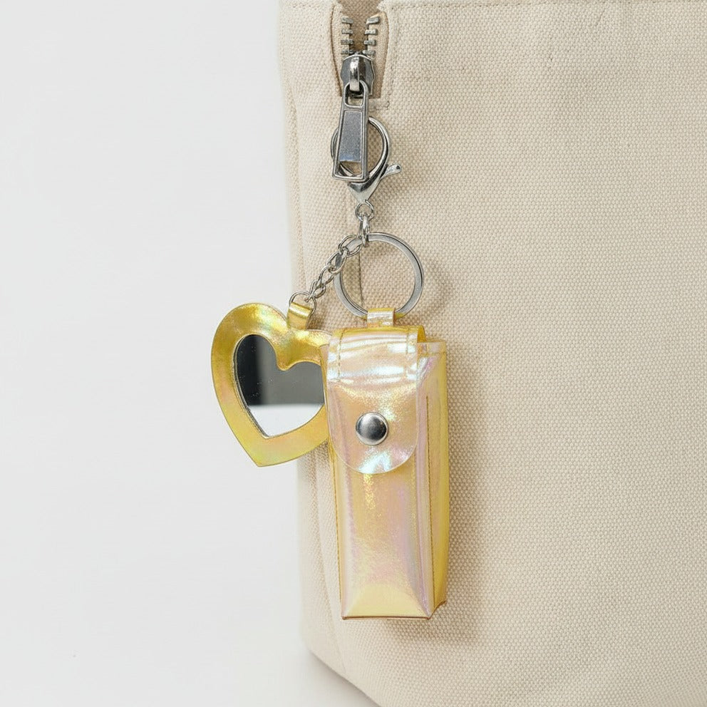 Holographic Heart Charm Keychain - Yellow
