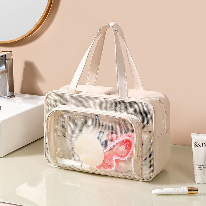 Clear PVC Dry‑Wet Separate Toiletry Bag - Beige