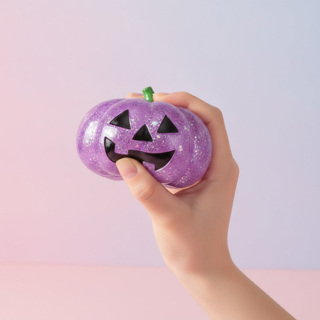 Glitter Pumpkin Squishy - Purple Glitter - squeeze in hand