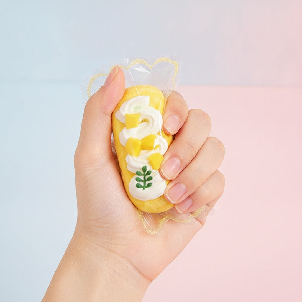 Peach Cream Squishy - Yellow Peach - squeeze in hand