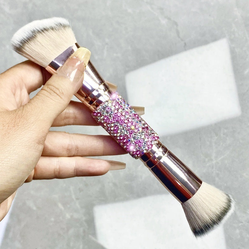 Diamond-encrusted double-ended foundation, loose powder, and blush brush - Rose