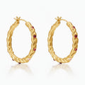 Twisted Hoop Earrings with Stone Accents - Gold
