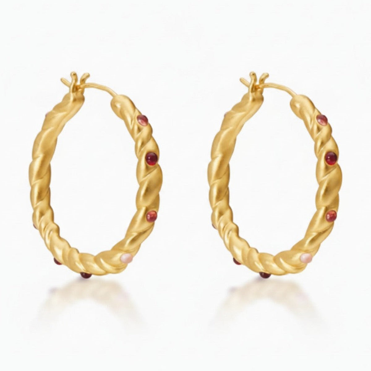 Twisted Hoop Earrings with Stone Accents - Gold