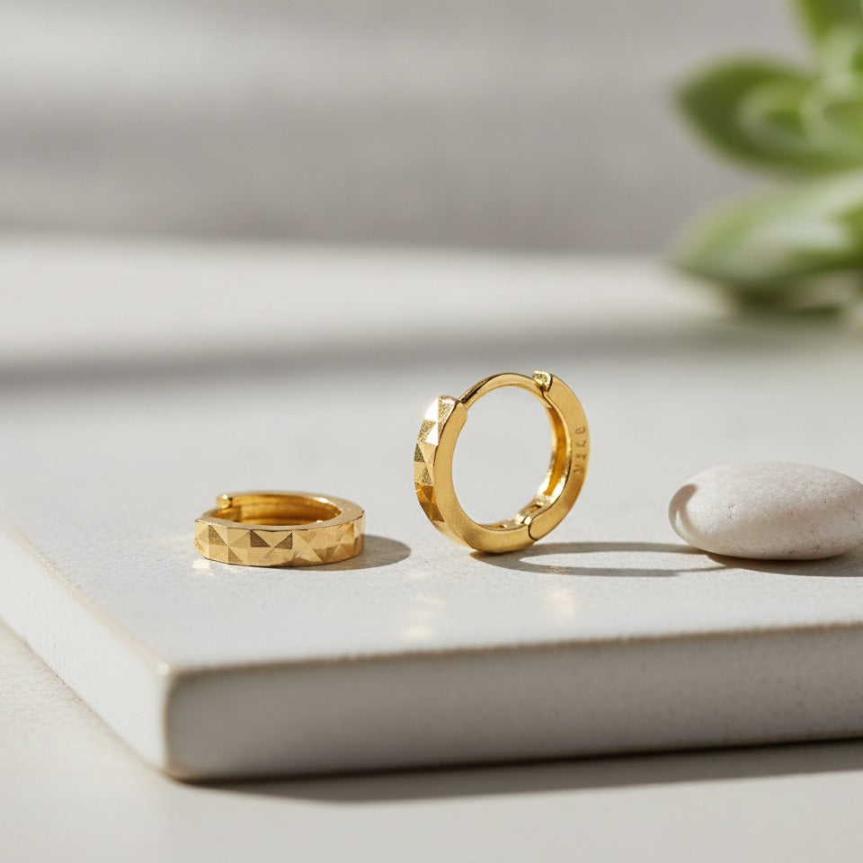 Faceted Mini Hoop Earrings - Gold