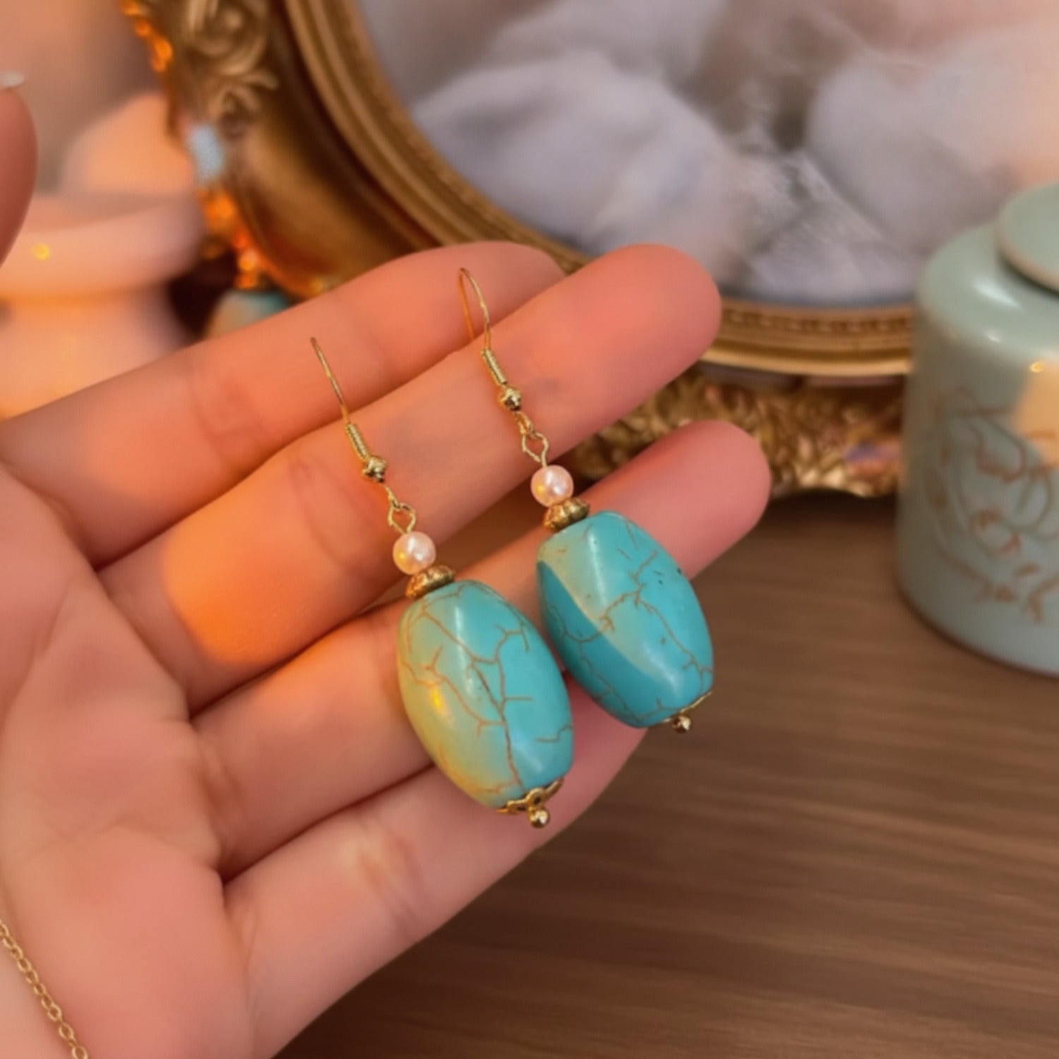 Turquoise Stone Drop Earrings Turquoise