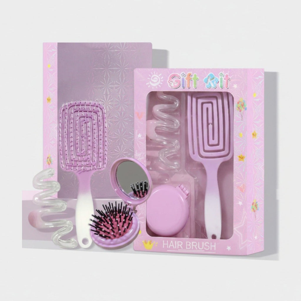 Pink Hair Brush Set With Mirror – Korean beauty tool (view 1)