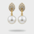Pearl Drop Earrings With Rhinestone Leaf Studs – jewelry (view 1)