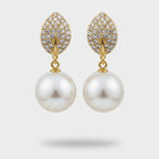 Pearl Drop Earrings With Rhinestone Leaf Studs – jewelry (view 1)