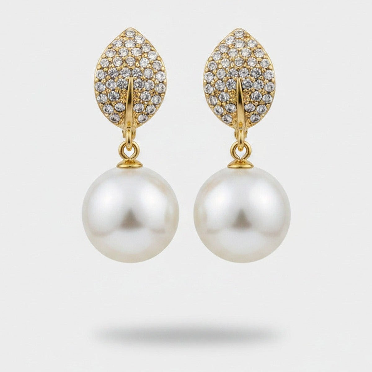 Pearl Drop Earrings With Rhinestone Leaf Studs – jewelry (view 1)