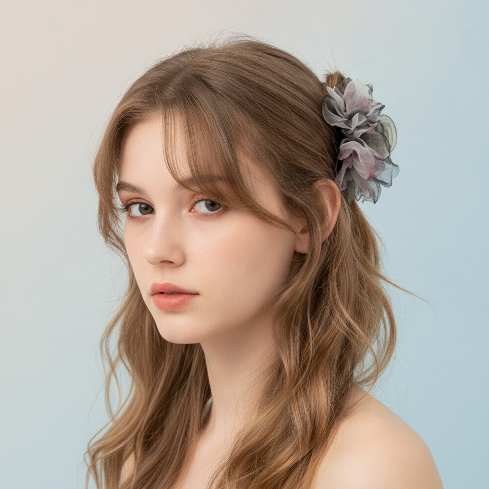 Sheer Petal Hair Claw - Black Floral