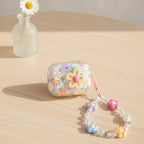 Floral Charm Earbud Case with Beaded Chain - Pastel Floral (for AirPods 4)