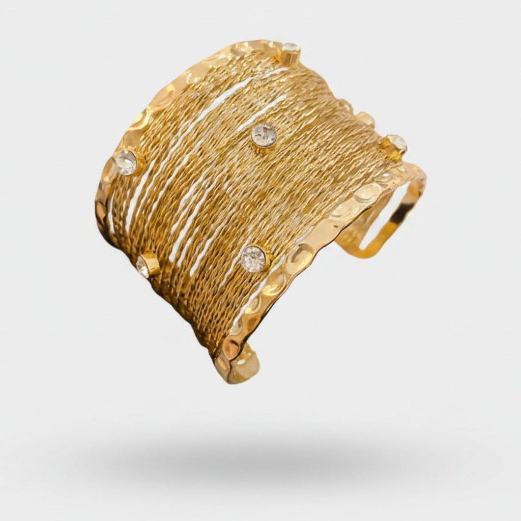 Gold Textured Rhinestone Cuff Bracelet – jewelry (view 1)