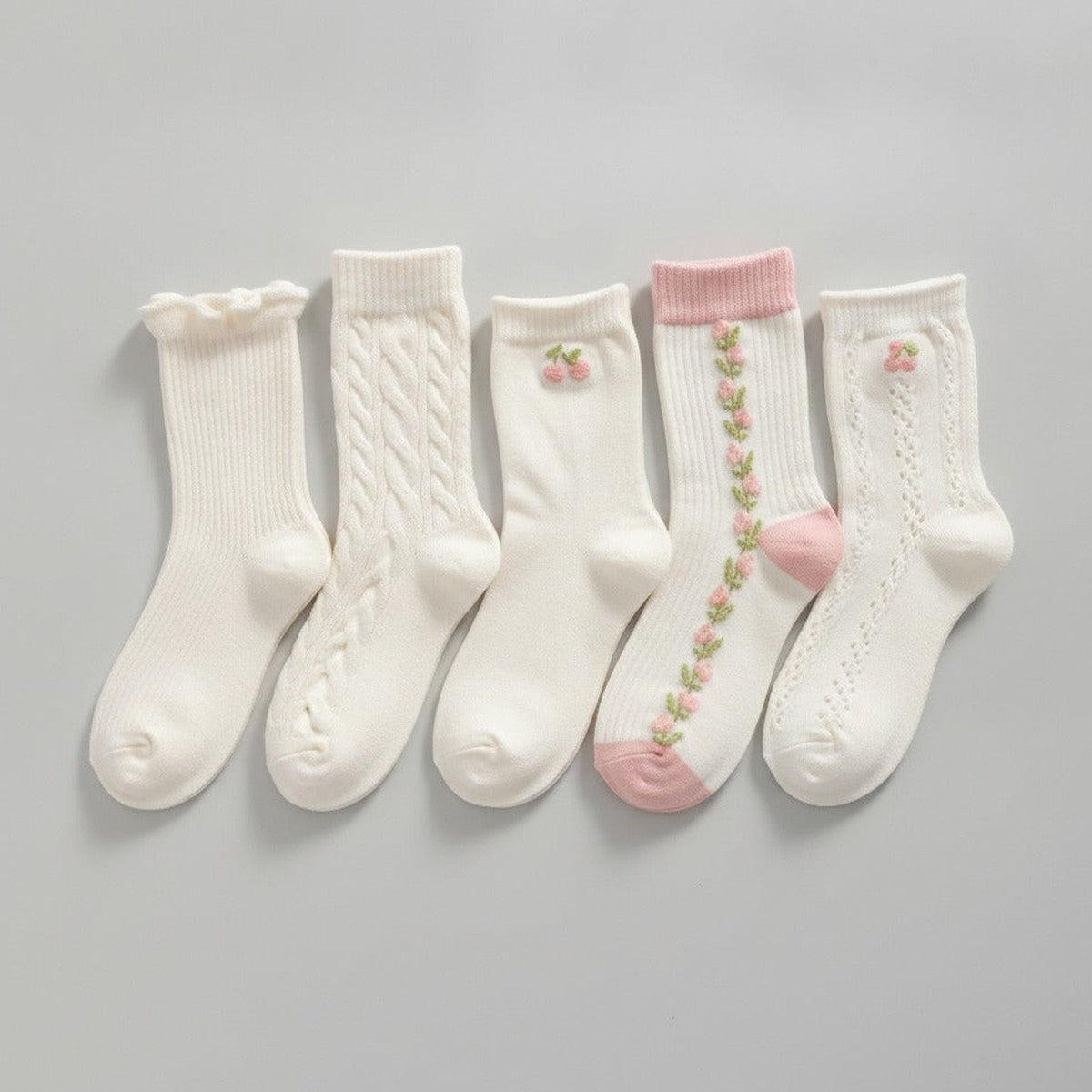 White Cherry Ruffle Crew Socks – apparel accessories (view 1)