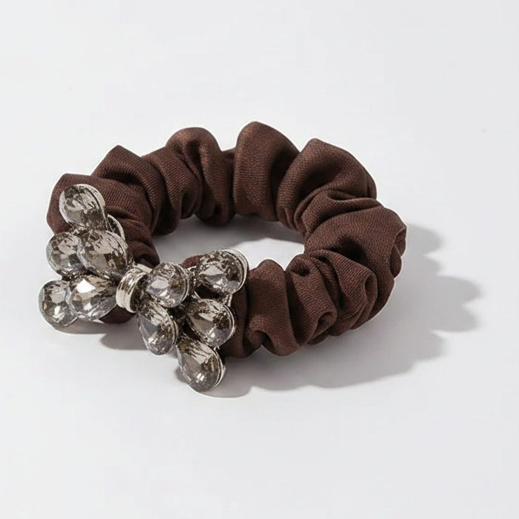 Burgundy Rhinestone Bow Scrunchie Hair Tie – hair accessories (view 1)