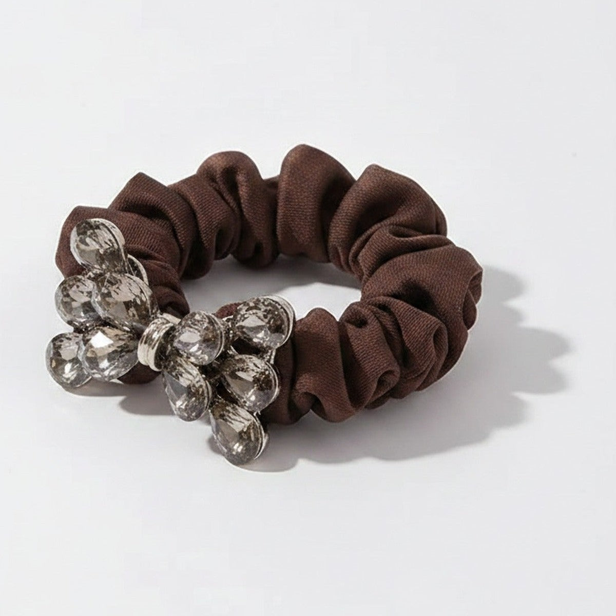 Burgundy Rhinestone Bow Scrunchie Hair Tie – hair accessories (view 1)