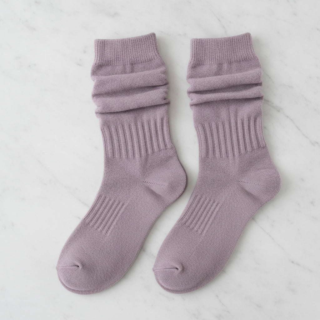 Slouchy Ribbed Crew Socks - Purple