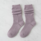 Slouchy Ribbed Crew Socks - Purple