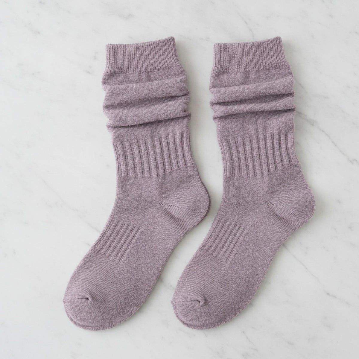 Slouchy Ribbed Crew Socks - Purple