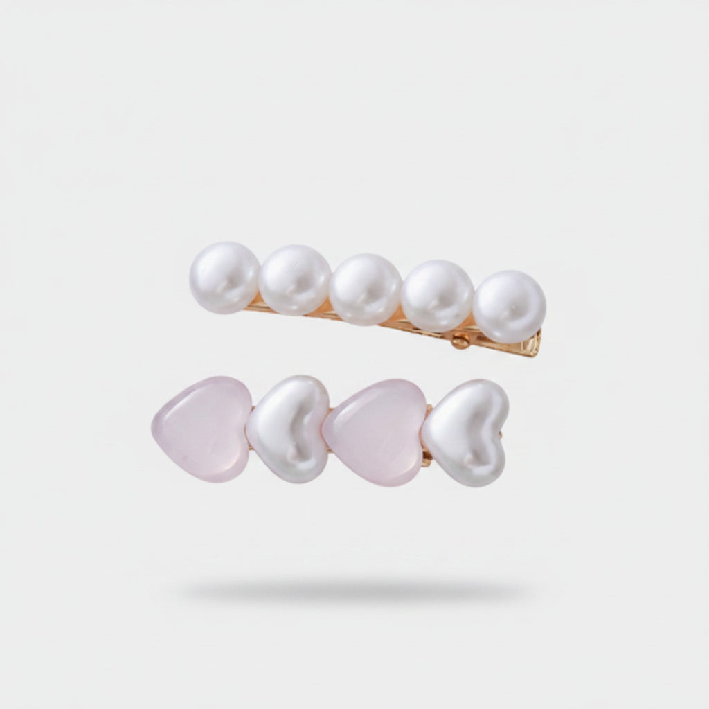 Pearl & Heart Hair Clip Set Default