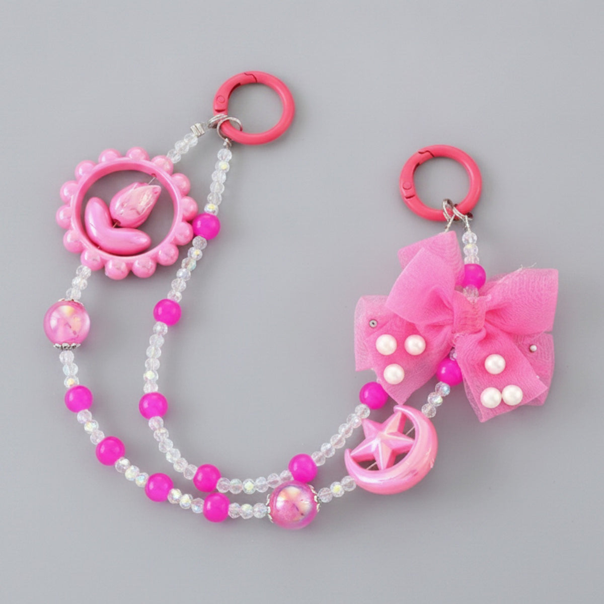 Pink Beaded Acrylic Keyring With Bow Charm – novelty & toys (view 1)