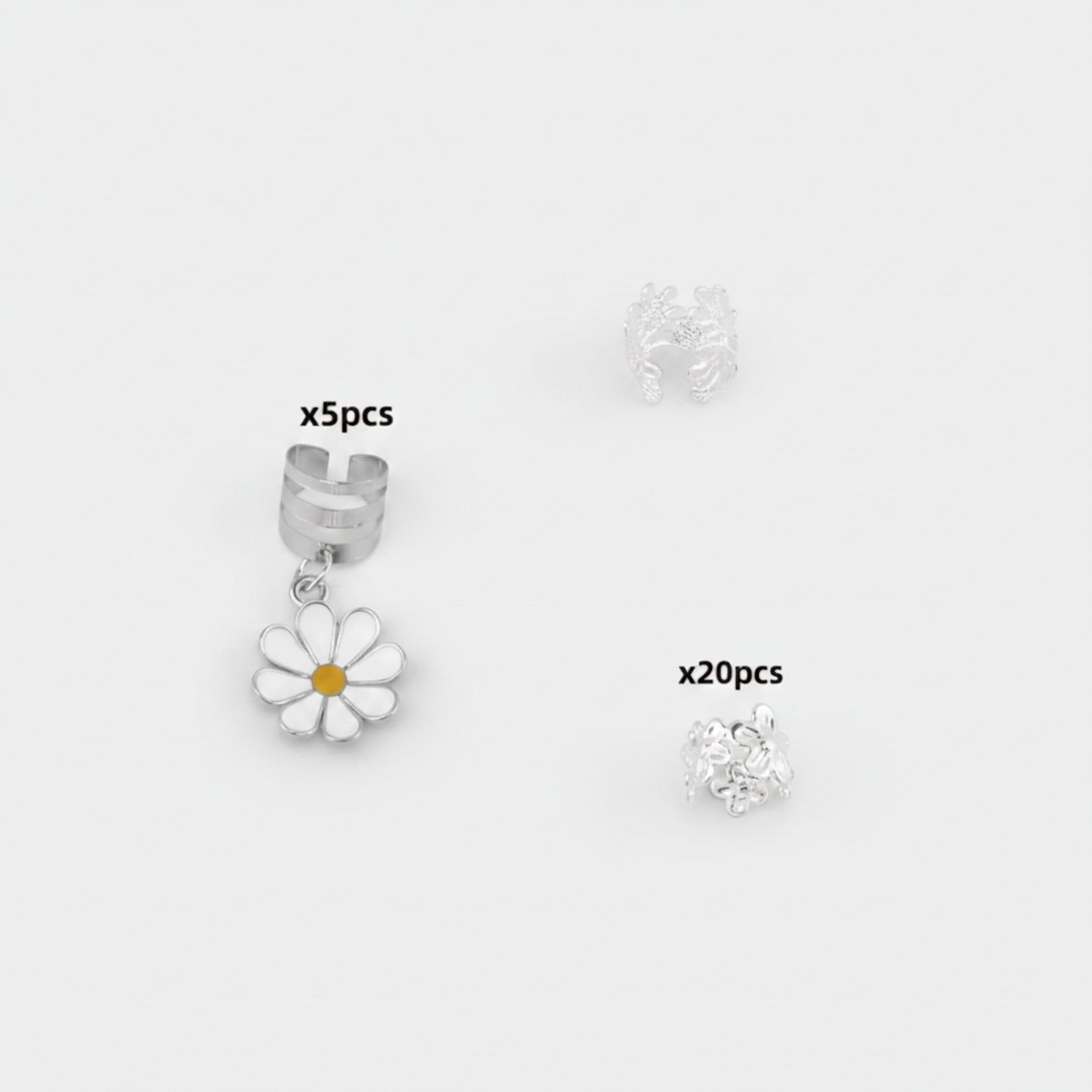 Daisy Charm Hair Clip Set Silver