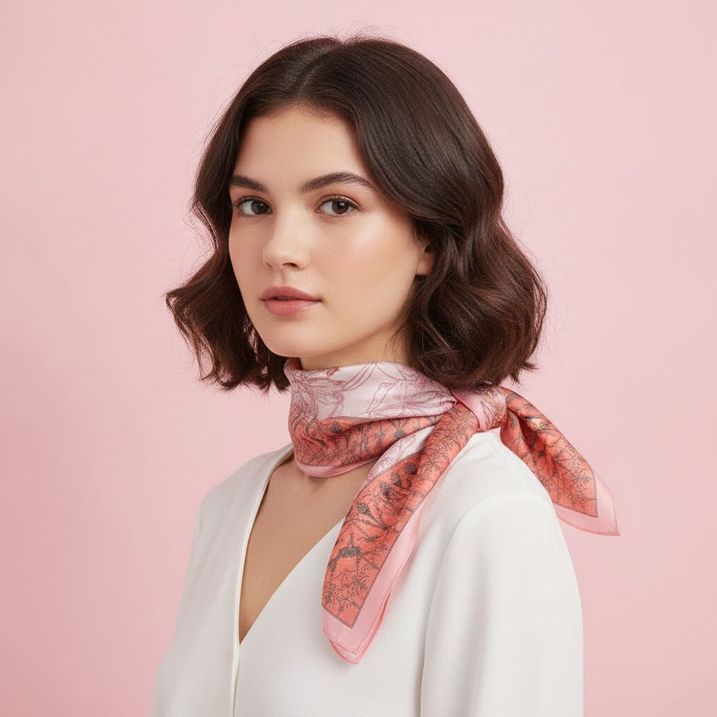 Botanical Border Silk Scarf - Dusty Rose