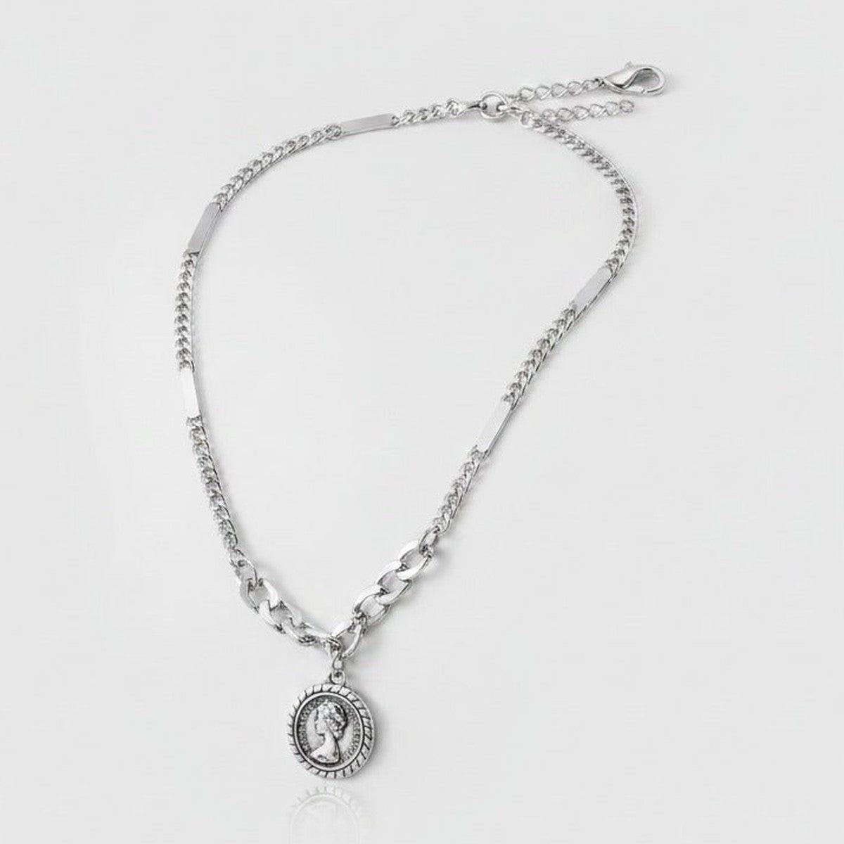 Coin Portrait Pendant Necklace - Silver