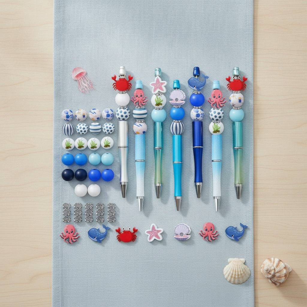 Beaded Charm Pen Set - Ocean Mix