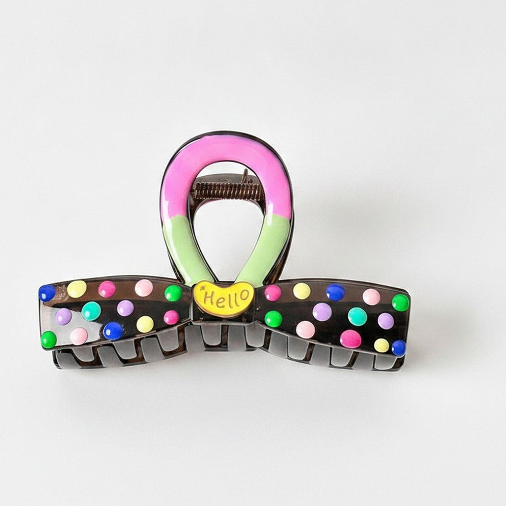Colorful Beaded Hair Claw Clip With Hello Charm – hair accessories (view 1)