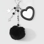 Heart Charm Keychain with Fluffy Pom - Black Pom Pom Keychain – novelty & toys (view 1)