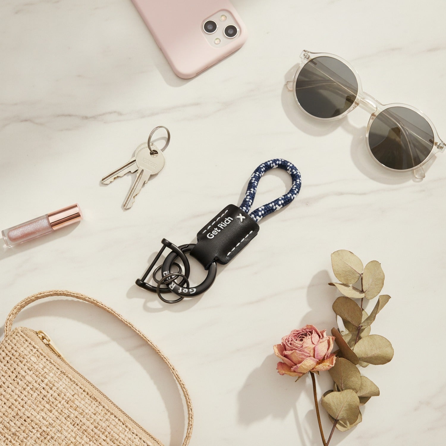 Get Rich Braided Rope Keychain Navy Rope