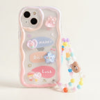 Transparent Wavy Edge Cute 3D Charm Phone Case with Beaded Strap – tech (view 1)