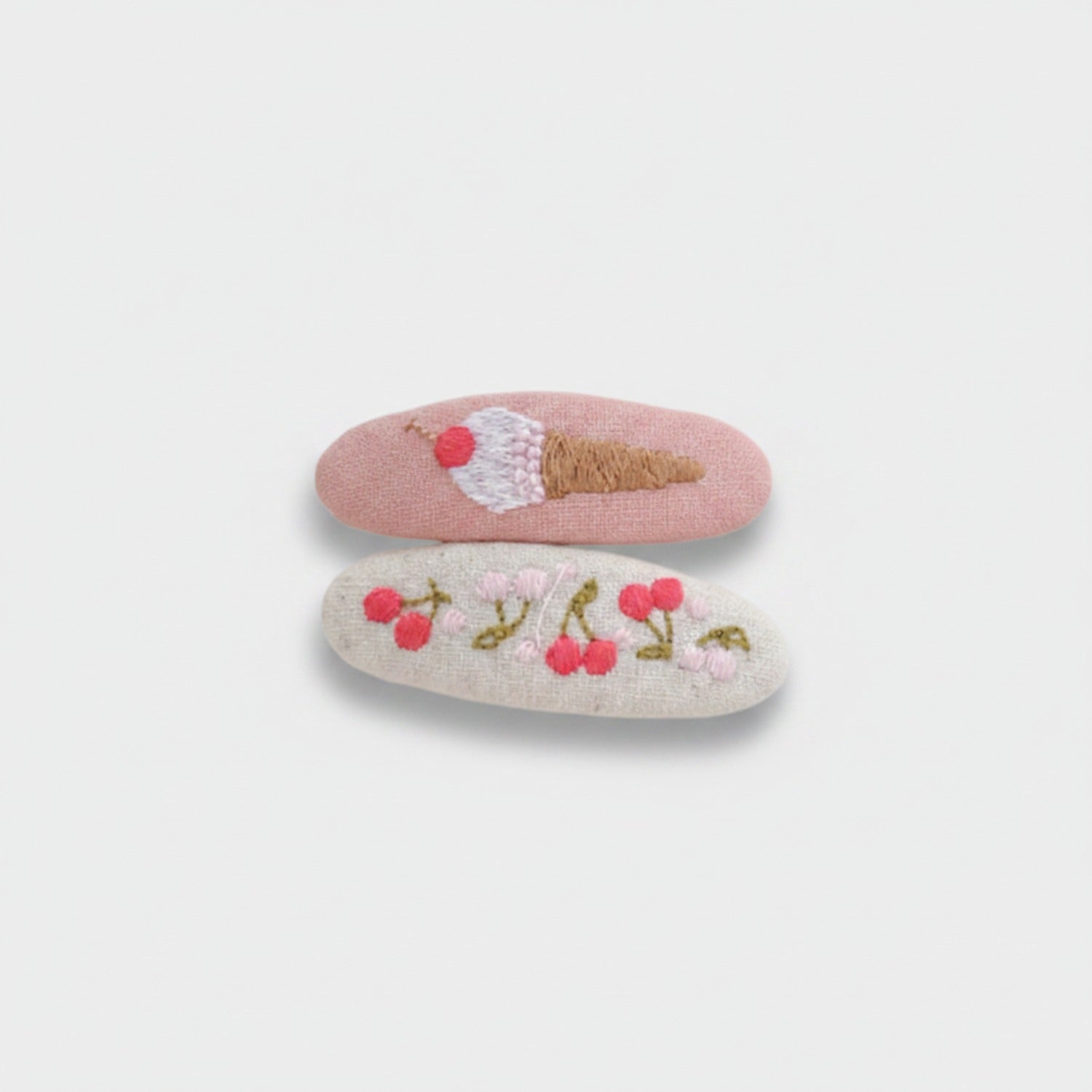 Embroidered Oval Hair Clip Duo Pink Ice Cream