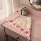 Daisy Crochet Triangle Bandana - Cream & Pink