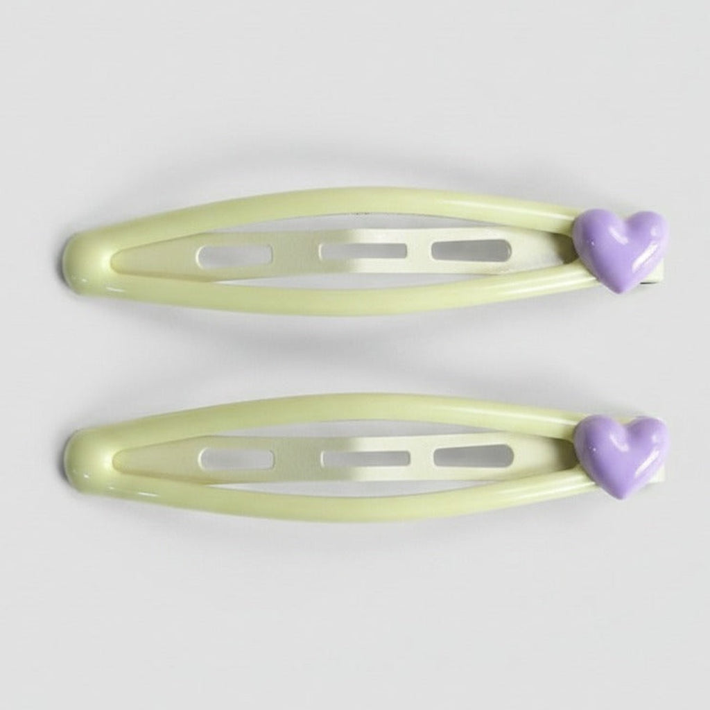 Heart Charm Hair Clips Pastel Green Purple – hair accessories (view 1)