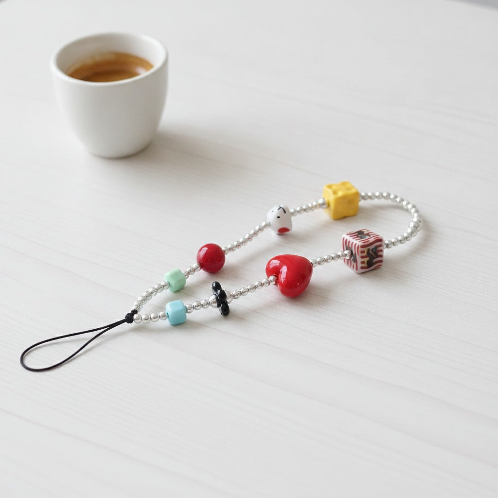 Beaded Charm Keychain - Silver
