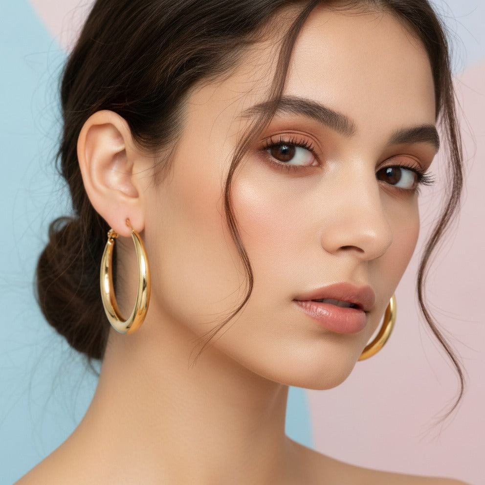 Chunky Crescent Hoop Earrings - Gold