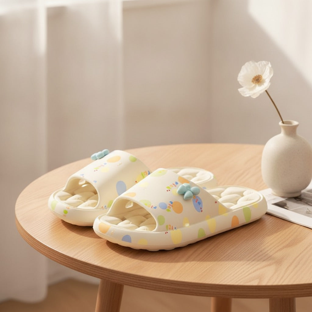 Puffy Cloud Slide Slippers - Cream Multi