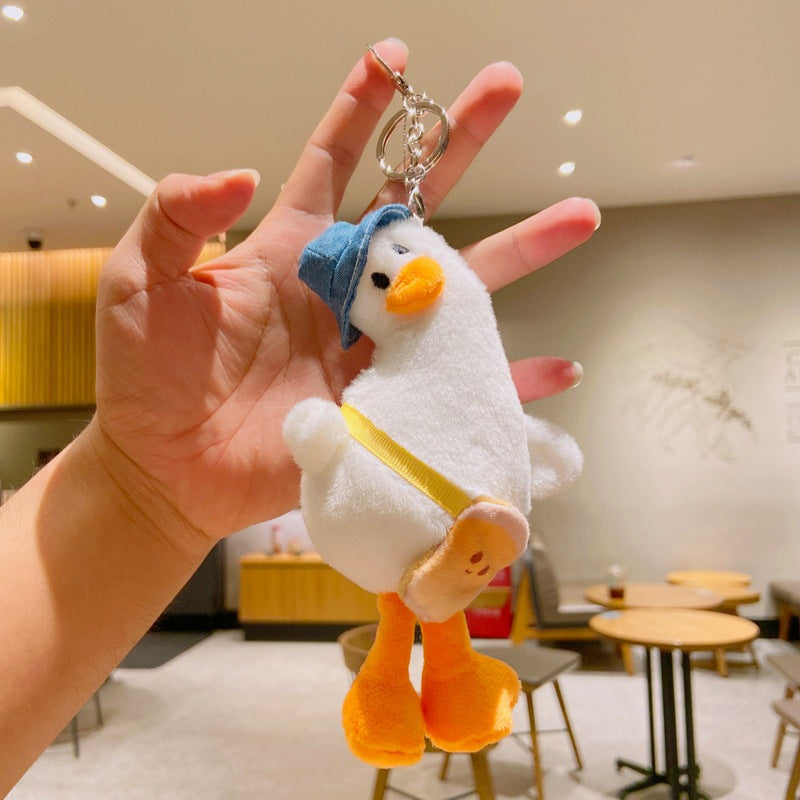 Tilt Head Duck Plush Keychain Cute Bag Charm Gift Toy - White