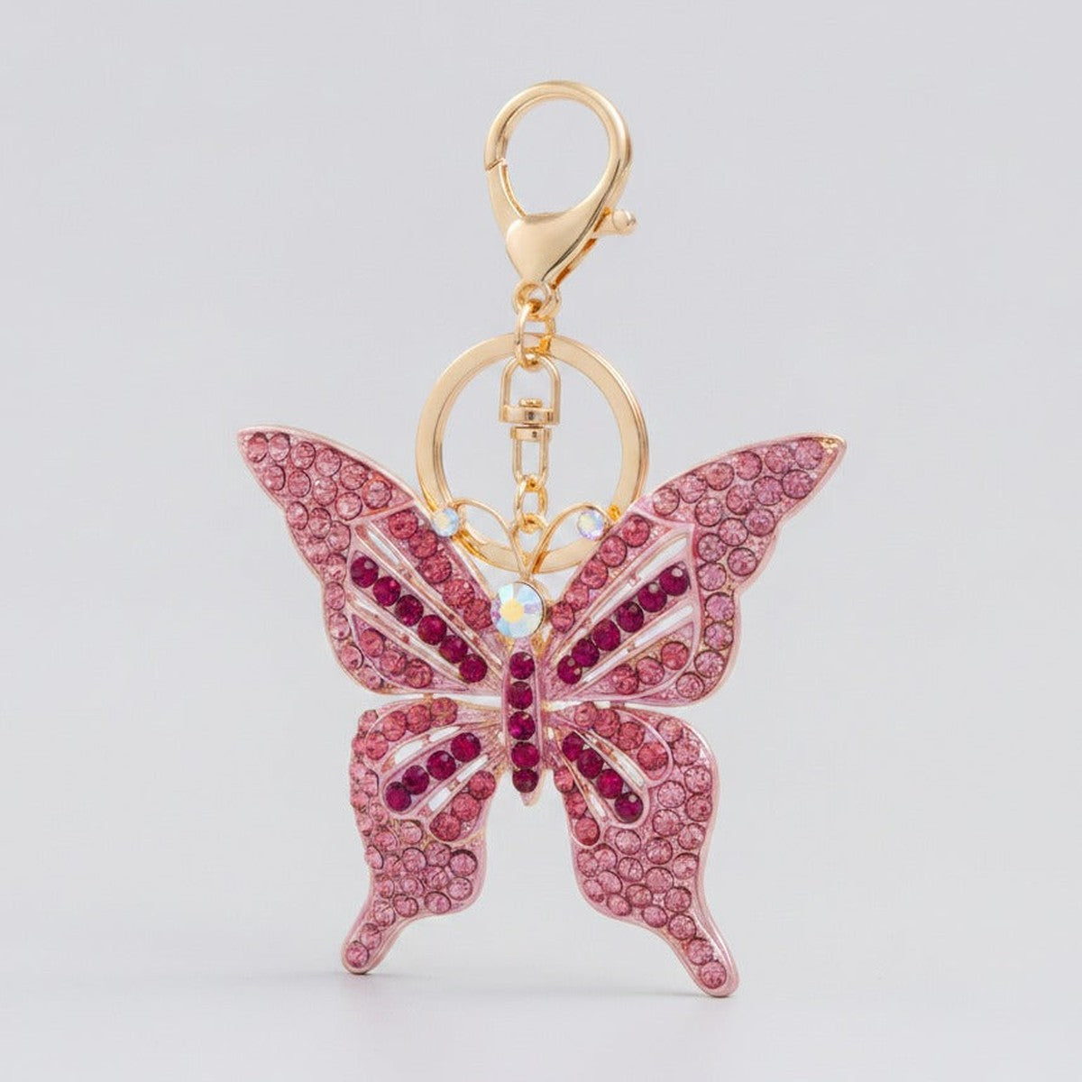 Rainbow Rhinestone Butterfly Keychain - Pink