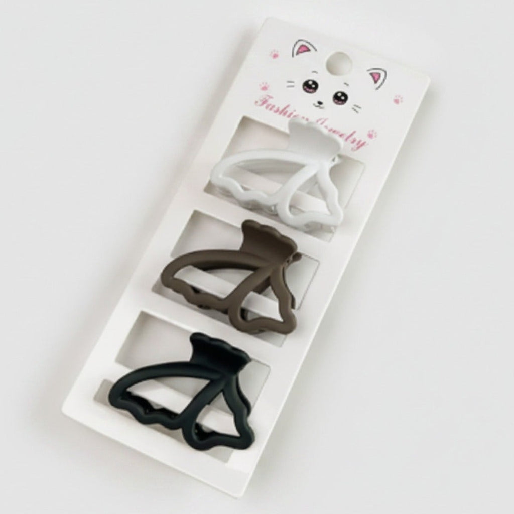Cat Ear Hair Clips Set - White Black Brown – hair accessories (view 1)