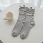 Slouch Crew Socks with Scalloped Edge - Korean Gray
