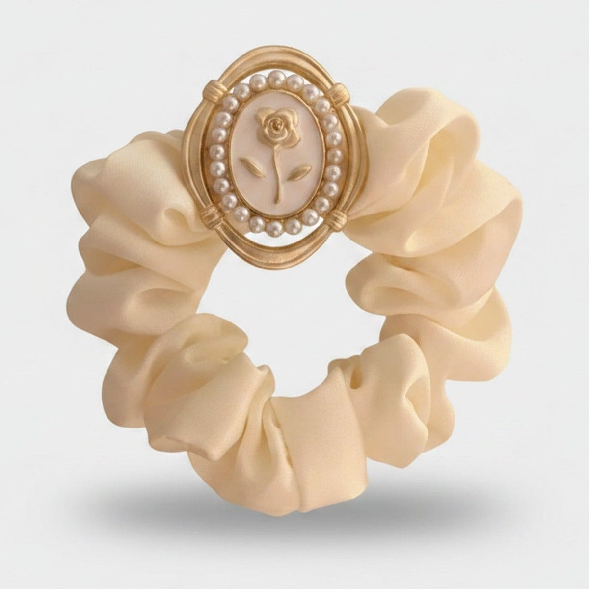 Cream Pearl Rose Cameo Velvet Scrunchie – hair accessories (view 1)