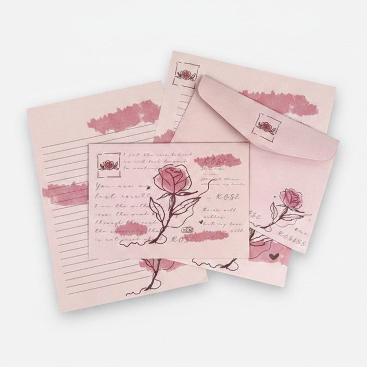 Rose Floral Pink Letter Writing Set With Charm – stationery (view 1)